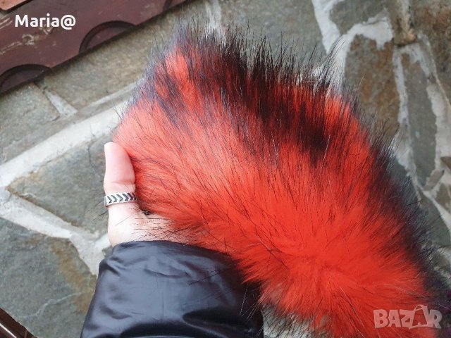 Оранжева 2 Пухена яка Еко косъм. 75 см.и 1 м. Пух за качулка Дълъг Изкуствен.Якичка/пухче , снимка 4 - Шалове - 30882567