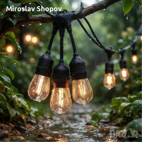 Градинска LED гирлянда 15 м с фасунги E27 – IP65, свързваща се, за външна употреба, снимка 3 - Декорация за дома - 56107409