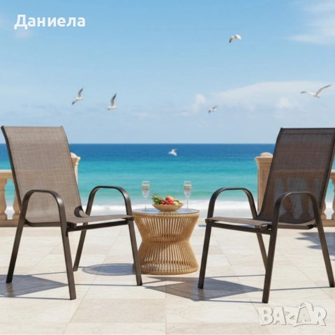 Стифиращи се градински столове от стомана и текстил – комплект 2 броя