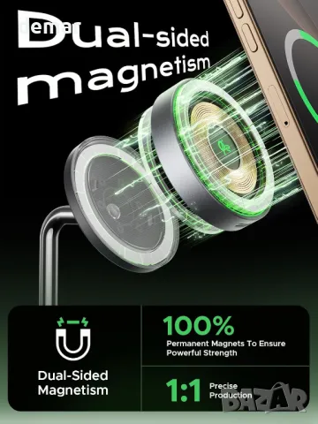 Threekey 15W Qi2 Mag-safe Съвместима безжична зарядна стойка за iPhone и Airpods, черна, снимка 4 - Безжични зарядни - 49095171