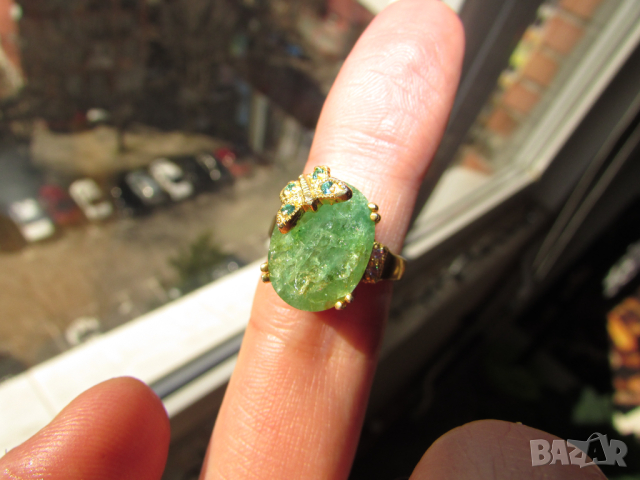 925 сребърен пръстен с зелен берил/смарагд размер 15x11, снимка 3 - Пръстени - 44928201