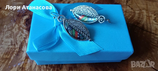 Нежен модел обеци - във форма на листа, снимка 3 - Обеци - 54000162