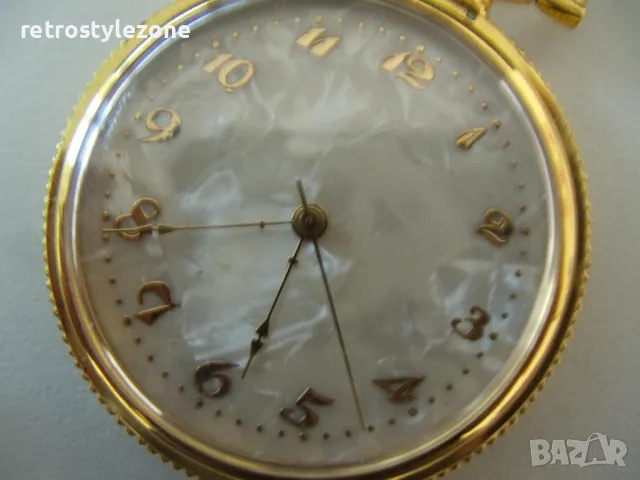 № 7974 джобен часовник   - кварцов механизъм  - работещ  - циферблат - седеф, снимка 4 - Джобни - 49754887