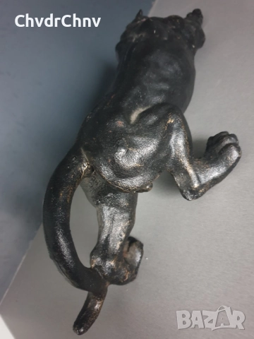 чугунена статуетка 40см-5кг/стара метална желязна фигура на дебнеща мъжка пума-пантера, снимка 6 - Антикварни и старинни предмети - 51092232