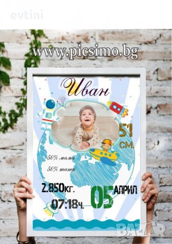 Детска визитка / бебе визитка с данни на дете А4 в бяла рамка, снимка 7 - Други - 30321349