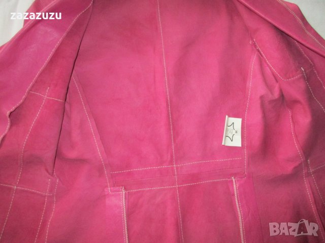 ЕСТЕСТВЕНА КОЖА Дамско кожено сако в розово, снимка 3 - Сака - 30846515