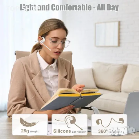 Слушалки Seflorgo Bluetooth 5.3 с отворено ухо със свалящ се магнитен шумопотискащ микрофон, бежови, снимка 8 - Bluetooth слушалки - 49805295