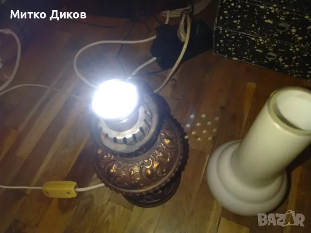 Лампа настолна ретро елект. винтидж бронз.основа около 3кг работи Н-50см фи 135 мм и на плафона 26см, снимка 12 - Настолни лампи - 49486281