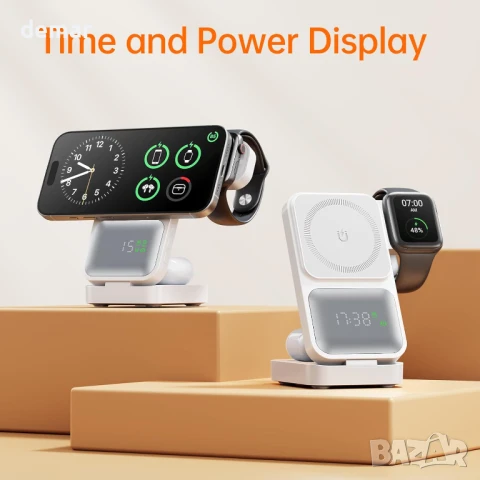 Зарядна станция GUSGU MagTime 4-в-1, сгъваема за Apple (бяла), снимка 2 - Безжични зарядни - 51156751