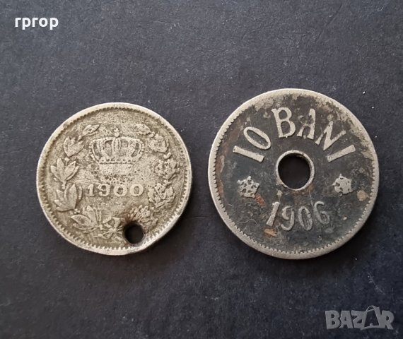 Монети. Румъния. Стари румънски леи. 5 и 10 бани. 1900 и 1906 година., снимка 2 - Нумизматика и бонистика - 36797308