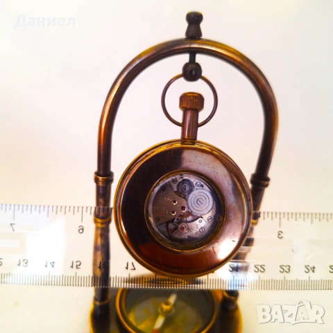 Настолен бронзов часовник с компас – ретро подарък и сувенир, снимка 3 - Луксозни - 53140178