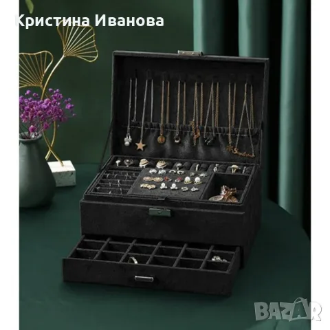 Бижутерна кутия с много отделения, чекмедже и заключване