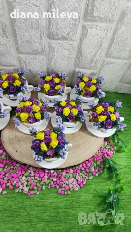 Сладурски чашки с нежни цветлета в лилаво и жълто!, снимка 12 - Декорация за дома - 52046730