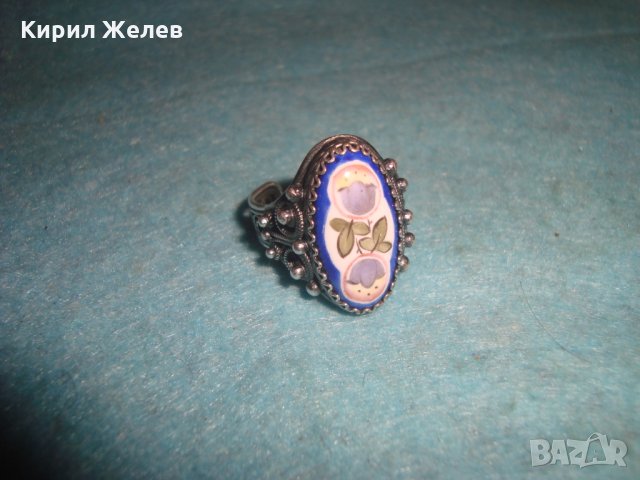 СТАРИНЕН СРЕБЪРЕН ПРЪСТЕН ФИЛИГРАННО СРЕБРО с ГРАНУЛАЦИЯ и РЪЧНО РИСУВАН ПОРЦЕЛАН БИЖУ УНИКАТ 25119, снимка 9 - Антикварни и старинни предмети - 34883896