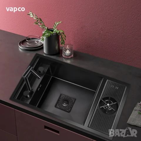 Черна мини мултифункционална кухненска мивка с капак, снимка 6 - Мивки - 51358538