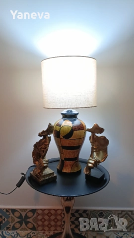 Vintage, немска, настолна лампа, ръчно изработени и оцветена. , снимка 3 - Настолни лампи - 53224515