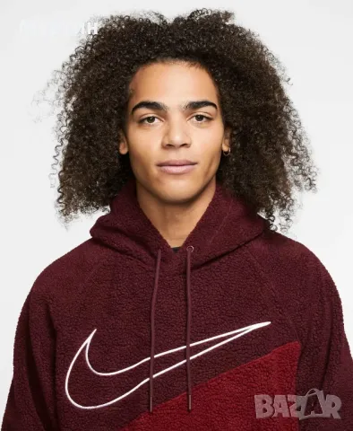 Мъжки суичър Nike Sherpa Night Maroon /Team Red/White - размер S/M, снимка 2 - Спортни дрехи, екипи - 47575447