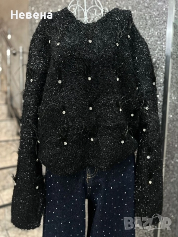 Блуза с камъчета и пера 2 цвята