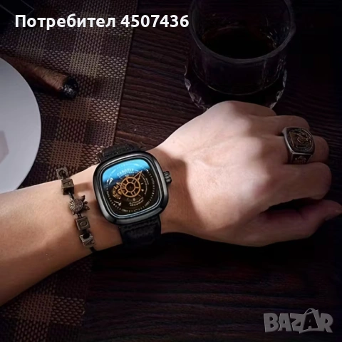 CAROTIF Автоматичен Механичен часовник,квадратен циферблат,кожена каишка,дата, снимка 7 - Мъжки - 54233588