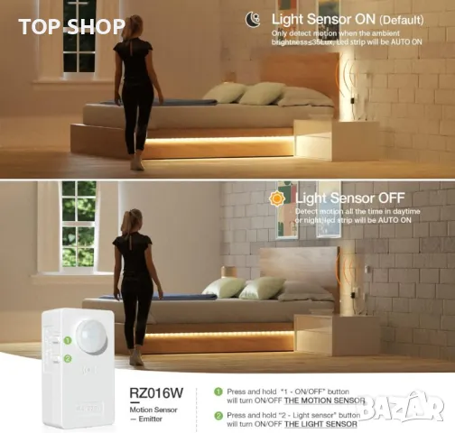 RAYZEEK 6 м LED лентови светлини, безжичен сензор за движение, снимка 5 - Лед осветление - 49970021