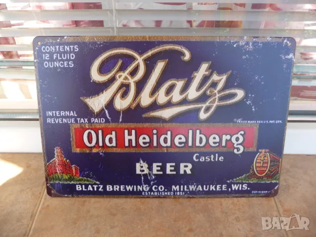 Метална табела бира Blatz beer крафт ретро рекламна пивоварна