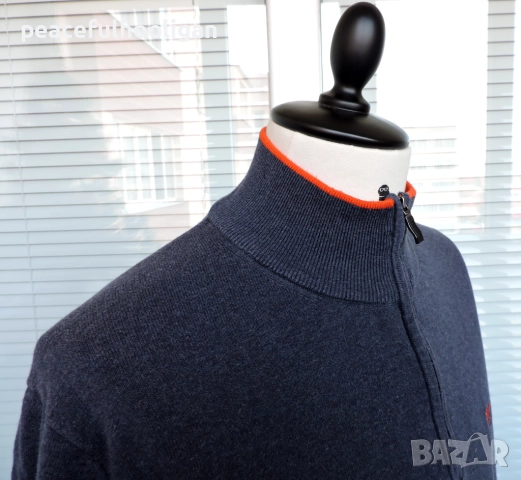 Hugo Boss Mens Navy Blue 1/4 Zip Long Sleeve Cotton Jumper Pullover Size XL /XXL, снимка 4 - Пуловери - 52949296