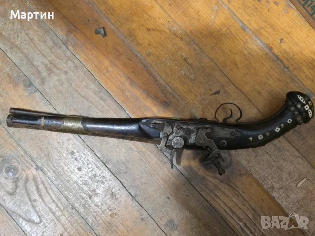 Античен кремъчен пистолет – ръчна изработка, 18–19 век Цена: 2200 лв.  Продавам старинен кремъчен пи, снимка 11 - Бойно оръжие - 50526360