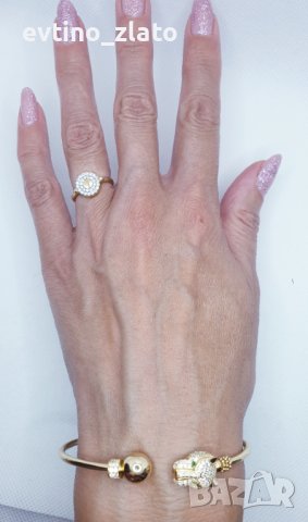 Златна твърда гривна -14К ПАНТЕРА, снимка 4 - Гривни - 38257233