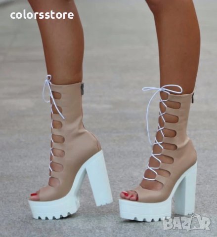 Летни боти на ток - тъмнобежова кожа - 101