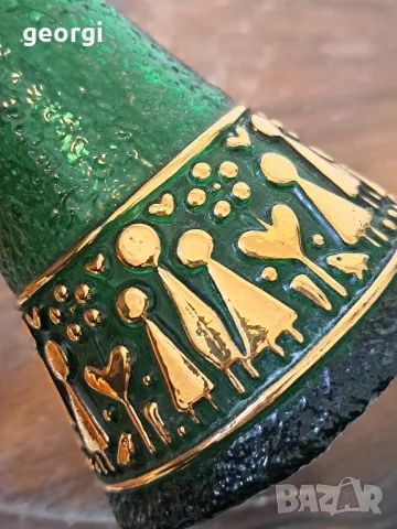 Стара немска ваза зелено стъкло с позлата 18/4, снимка 4 - Декорация за дома - 49162978