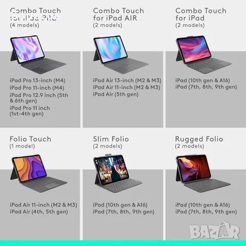  Logitech Combo Touch iPad Air 13-инча (M2,Mвисококачествен калъф с отделяща се клавиатура и тракпад, снимка 5 - Клавиатури и мишки - 55961983