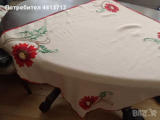 Ретро ръчно бродирана покривка за маса цветя, снимка 8 - Антикварни и старинни предмети - 55782301