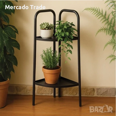 Декоративен ъглов цветарник Mercado Trade, Метал, Черен