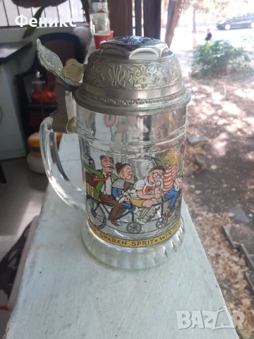 Стара немска халба за бира със звънец