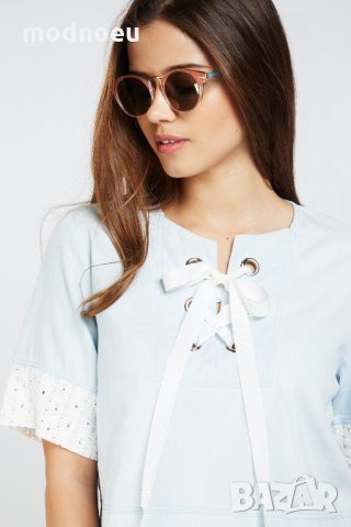Нова къса блуза в синьо и дантела