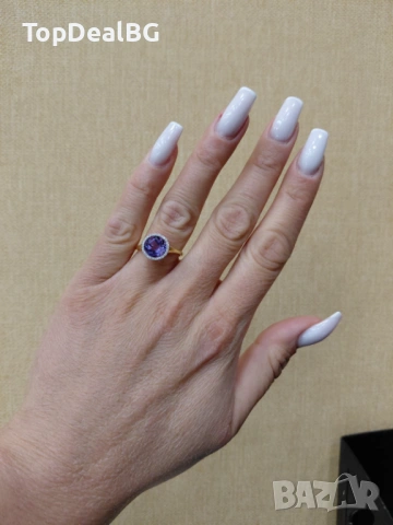 Златен пръстен с ДИАMAНТИ и ТАНЗАНИТ, снимка 5 - Пръстени - 53964603