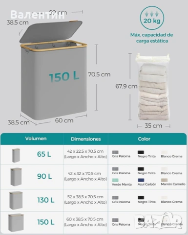 Голям кош за пране SONGMICS, снимка 6 - Други стоки за дома - 53233748