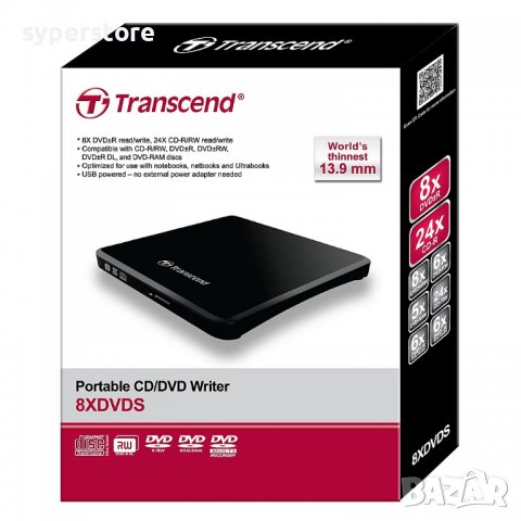 Външна записвачка USB2.0 Transcend TS8XDVDS-K DVD+/-RW  SLIM  Black Оптично устройство външно , снимка 3 - Други - 39903188