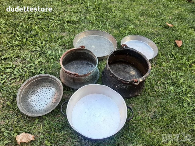 Стари бакърени съдове тави менци дървено корито сито, снимка 1
