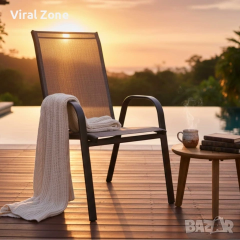 Стифиращи се градински столове от стомана и текстил – комплект 2 броя, снимка 3 - Столове - 53207402