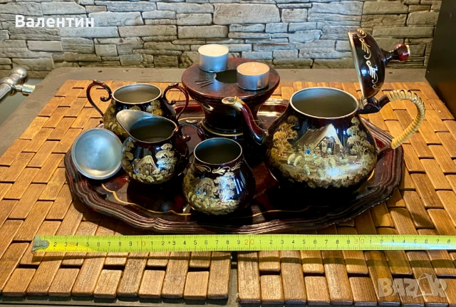 #0016# Винтидж комплект за чаено парти – калай, ръчно рисувана, Холандия (Tiel), снимка 2 - Сервизи - 50701196