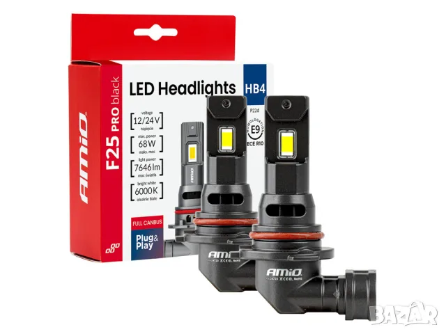 LED крушки AMiO F25 Pro Black HB4 6000K 68W 12-24V CANBUS