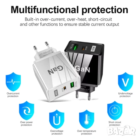 Бързо зарядно за телефон 65W PD QC3.0, снимка 3 - Оригинални зарядни - 51235642
