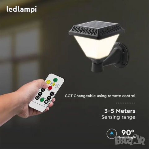 LED Соларен Градински Аплик RF Дистанционно CCT3в1, снимка 3 - Соларни лампи - 37265371
