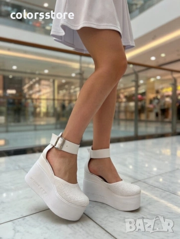 Сандали на платформа - бяла кожа - SM160 