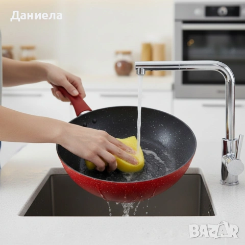 Уок тиган Voltz OV54420A28 Ø28 см – мраморно незалепващо покритие, индукционен, червен, снимка 3 - Други стоки за дома - 53045001