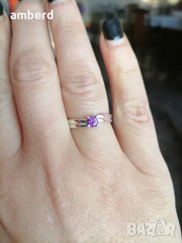 Сребърен пръстен с лилав цирконий - модел PLR020