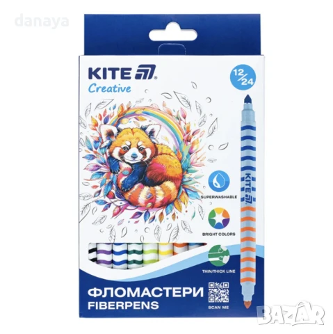 6022 Двустранни флумастери Kite Creative, 24 цвята в 12 броя, снимка 4 - Ученически пособия, канцеларски материали - 51007894