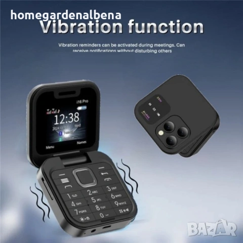 Сгъваем телефон i16 Pro Dual SIM Bluetooth камера FM радио 1000mAh 12м гаранция, снимка 6 - Телефони с две сим карти - 54165973