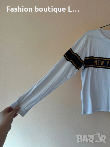 Бяла памучна блуза с надпис New York City 🤍🖤, снимка 2 - Блузи с дълъг ръкав и пуловери - 53005871